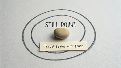 Still Point Concept with Stone and Quote Illustrating Importance of Pause in Travel and Self-Discovery Experience