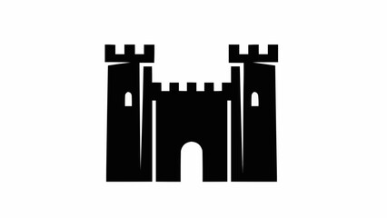 Black Silhouette of a Medieval Castle Fortress Icon. © Anggi
