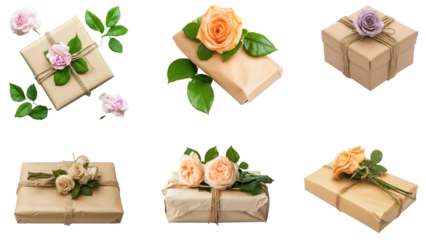 Gift boxes roses transparent background
