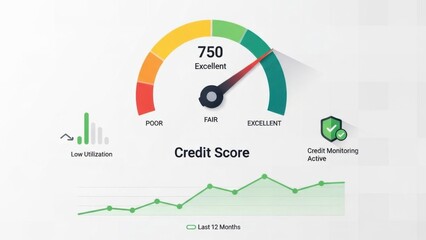 Detailed financial dashboard displaying an excellent credit score with active monitoring and