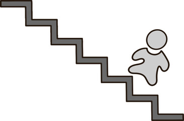 A man is climbing a gray staircase.