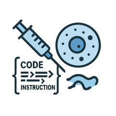 Icon "mRNA Vaccine Technology" - An injection delivering "instruction code" (like messenger code) into a cell.