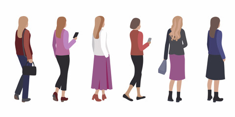 Fototapeta premium A collection of stylized female figures standing in various outfits and poses
