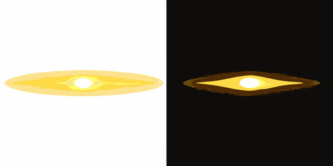 A contrasting depiction of a glowing elliptical shape on white and black backgrounds