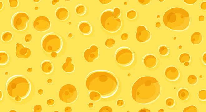A cartoon illustration of a seamless Swiss cheese pattern, perfect for backgrounds or designs needing a cheesy, dairy-themed, and playful vector art element.