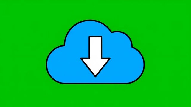 Blue cloud download symbol on a green background representing data transfer.
