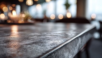 Fototapeta premium Close-up of textured table surface with warm, blurred background lights