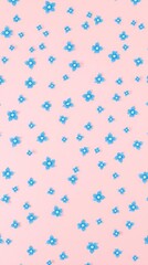 Soft pink background with a delicate pattern of small blue flowers