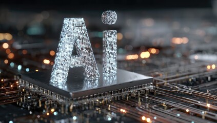 Glowing AI emblem illuminated on a futuristic digital circuit board