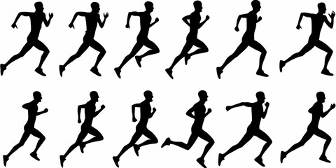 Silhouettes of runners in motion depicting athletic activity and speed