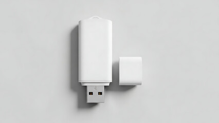 Top view of white usb flash drive with cap off