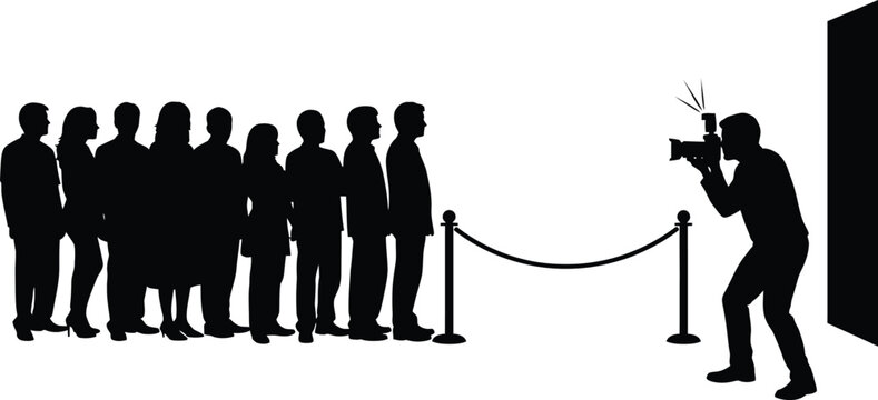 Crowd waiting in line for a photographer red carpet event silhouette vector