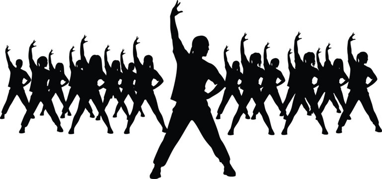 Group Exercise Class Silhouette Vector Aerobics Training Dance Class Crowd
