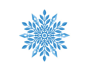 Elegant blue snowflake with leaf-inspired geometric symmetry, clean vector style, symbolizing winter, nature, balance, and calm