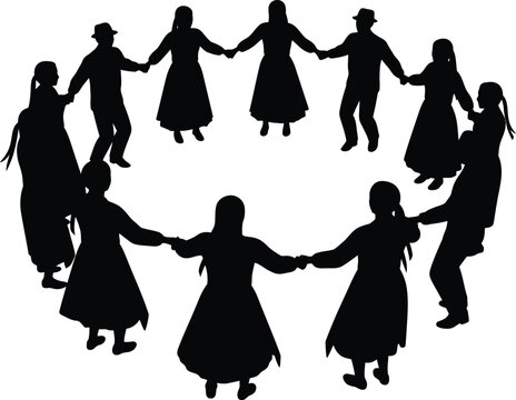 Traditional Folk Dance Circle Silhouette Vector Illustration