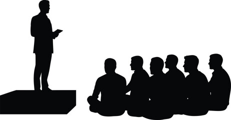Speaker Silhouette Addressing Seated Audience Lecture or Presentation Vector Illustration