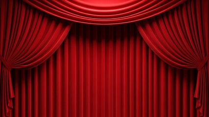 Fototapeta premium Elegant Red Velvet Stage Curtains Drape Open for Performance.