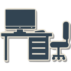 Computer Desk and Chair Icon: Modern Workspace Illustration