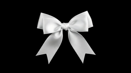 Elegant White Satin Ribbon Bow Isolated on Black Background.