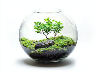 Lush Green Miniature Landscape in a Glass Bowl with Stones