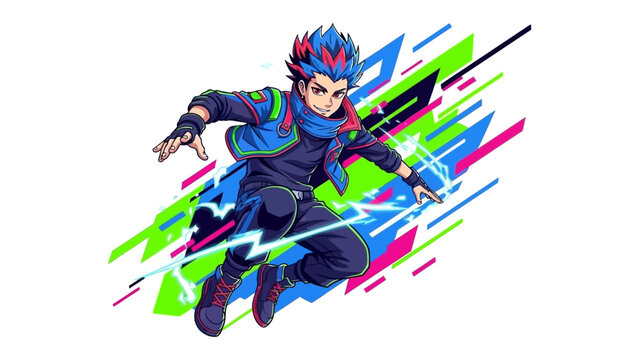 Dynamic anime character in mid-action with vibrant streaks