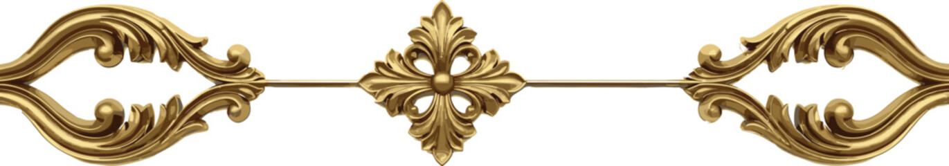 Luxury golden ornamental divider with vintage baroque floral design, elegant decorative border element isolated on white background