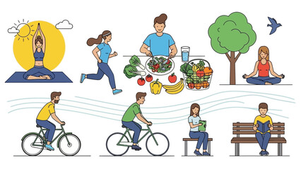 Fototapeta premium People engaging in healthy lifestyle activities like yoga and cycling