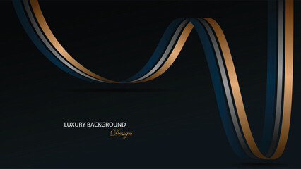 Luxury background vector design. Dark blue abstract background with curved ribbon and gold line. Suit for banner, backdrop, card, award, certificate and others