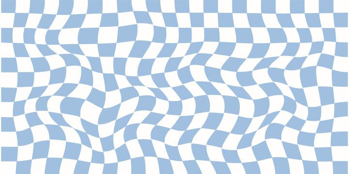 Twisted checkered colorful background. Abstract vector  seamless pattern. Retro wavy psychedelic checkerboard