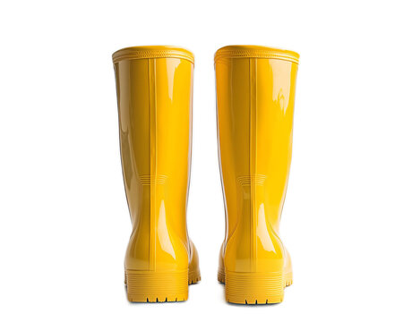 Bright Yellow Rubber Boots Standing Together Against a White Background - Powered by Adobe
