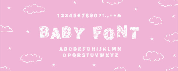 English alphabet crayon. Handwritten crayon font with naive scribble style. Children or educational illustrations. Vector illustration.