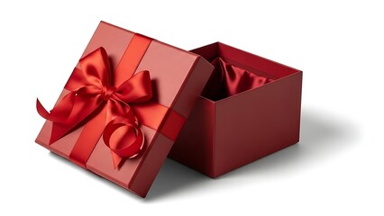 Obraz premium Elegant Open Red Gift Box with Satin Ribbon Bow.
