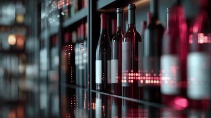 Modern Luxury Wine Cellar with Sleek Glass Shelving and Red Wine Bottles