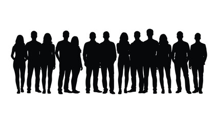 a group of people standing together in a dark solid black silhouette