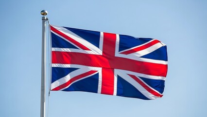 The Union Jack waving proudly against a clear blue sky.