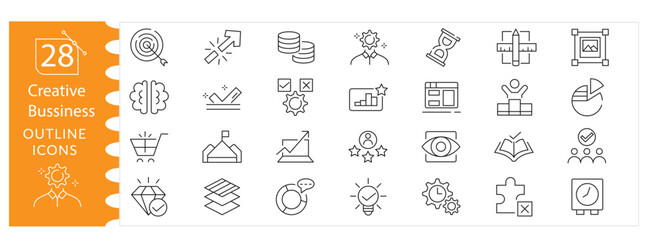 Creative Business Icon Set. Modern Line Icons Including Innovation, Startup, Entrepreneurship, Strategy, Teamwork, Marketing,Idea and Professional Growth Concepts. Editable Stroke. Vector Illustration