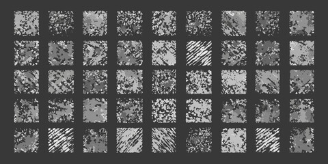 A grid of abstract grayscale textures resembling digital noise or static
