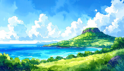 島の高台から見た景色_generated by AI