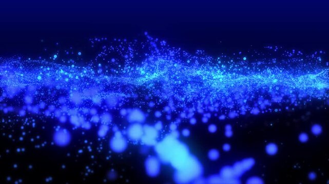 青く輝くパーティクルが漂う抽象背景ループ / Blue Glowing Particle Abstract Background Loop