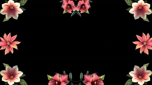 Vibrant pink flowers with green leaves on transparent background