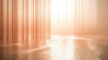 Illuminating Path: A serene scene featuring a radiant, ethereal light washing through a modern, minimalist space, casting a gentle glow on the floor and walls.