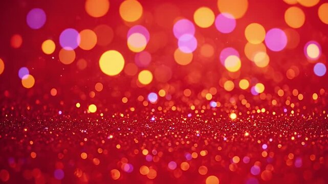 A mesmerizing abstract background featuring a vibrant red palette, illuminated by a dazzling array of soft, circular bokeh lights in warm orange, golden yellow, and hints of shimmering purple. The for