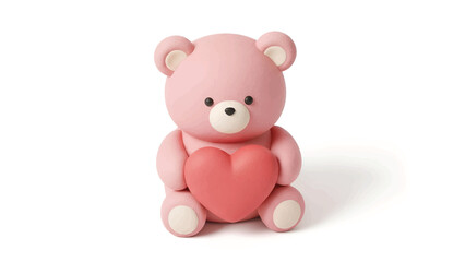Obraz premium Pink teddy bear holding a red heart, soft rounded features, sitting on white background heartwarming