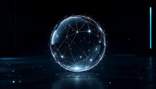 Futuristic digital globe displaying worldwide data connections and artificial intelligence advancements concept