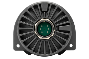 Black round industrial electrical connector socket with six pins isolated on a transparent background