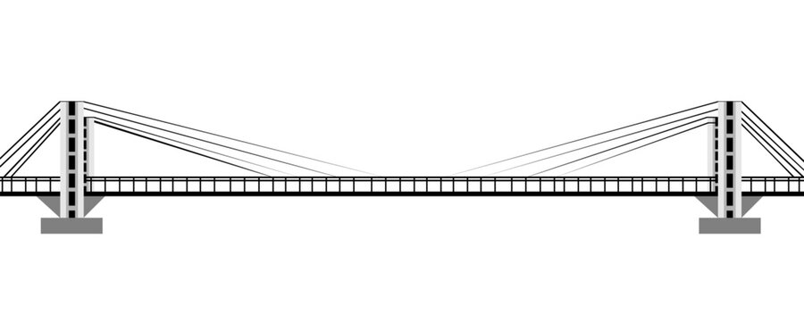 Outline of a large detailed bridge with lanterns. Side view. 3D. Vector illustration.