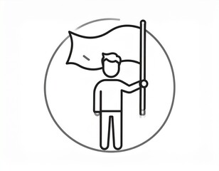 Obraz premium Person holding a flag on a pole, symbolizing leadership, achievement, and a cause