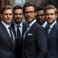 "Confident Business Team in Formal Suits Standing Together"