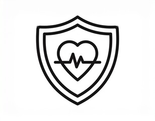 Shield with a Heartbeat Line Symbol Representing Health Protection and Medical Care Icon