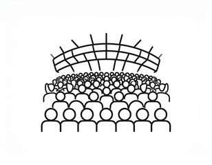 Outline icon depicting a diverse audience gathered at a large public event, looking towards a stage or screen, symbolizing community, engagement, and shared experiences in a modern design